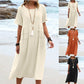 💃Women's Round Neck Cotton Linen Midi Dress